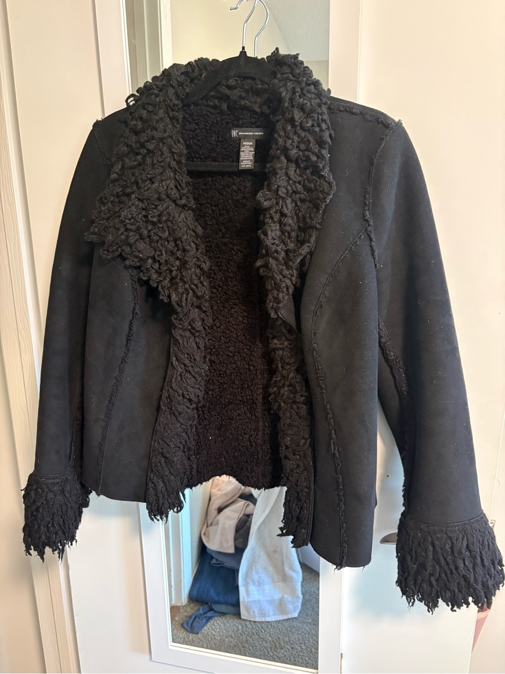 INC International Concepts Black Faux Shearling Teddy Jacket